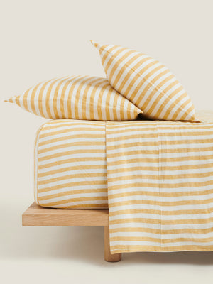 Linen Fitted Sheet - Yellow Stripes