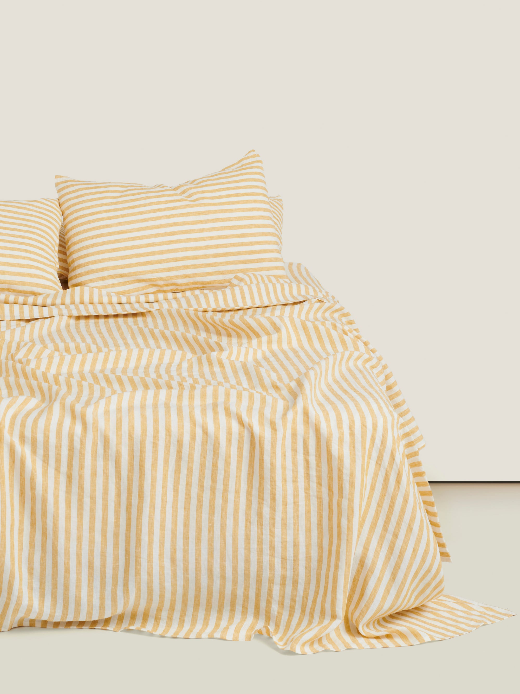 Linen Duvet Cover Set - Yellow Stripes