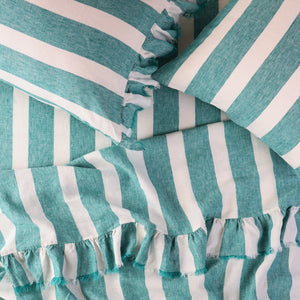 Ruffle Flat Sheet - Emerald Stripe