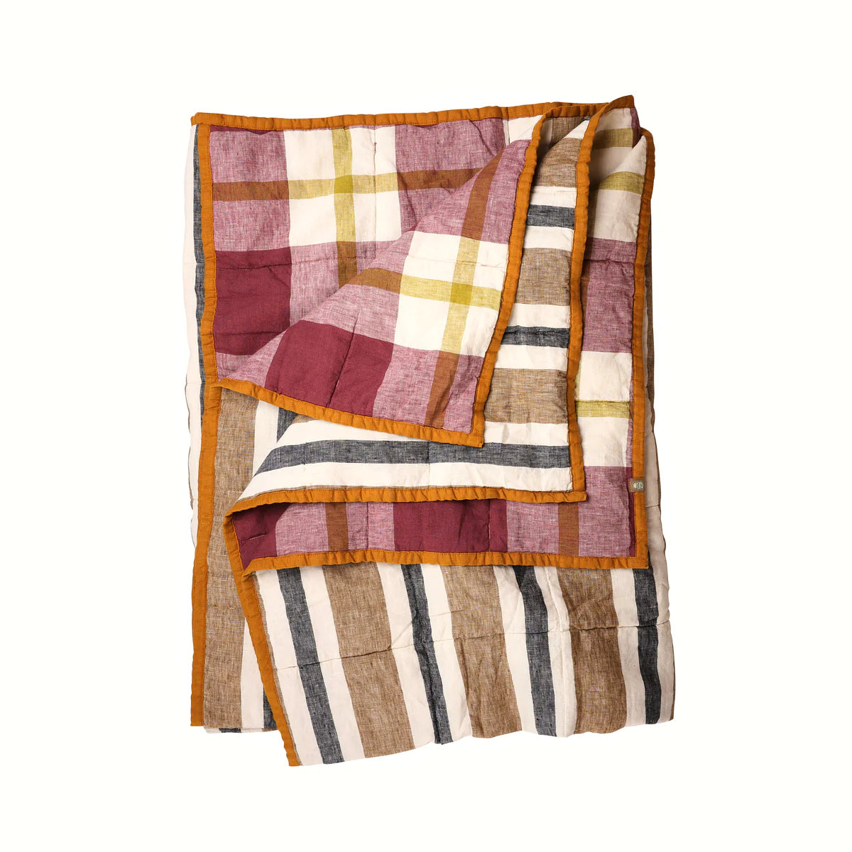 Double Sided Quilt - Taupe Stripe/Plum Check