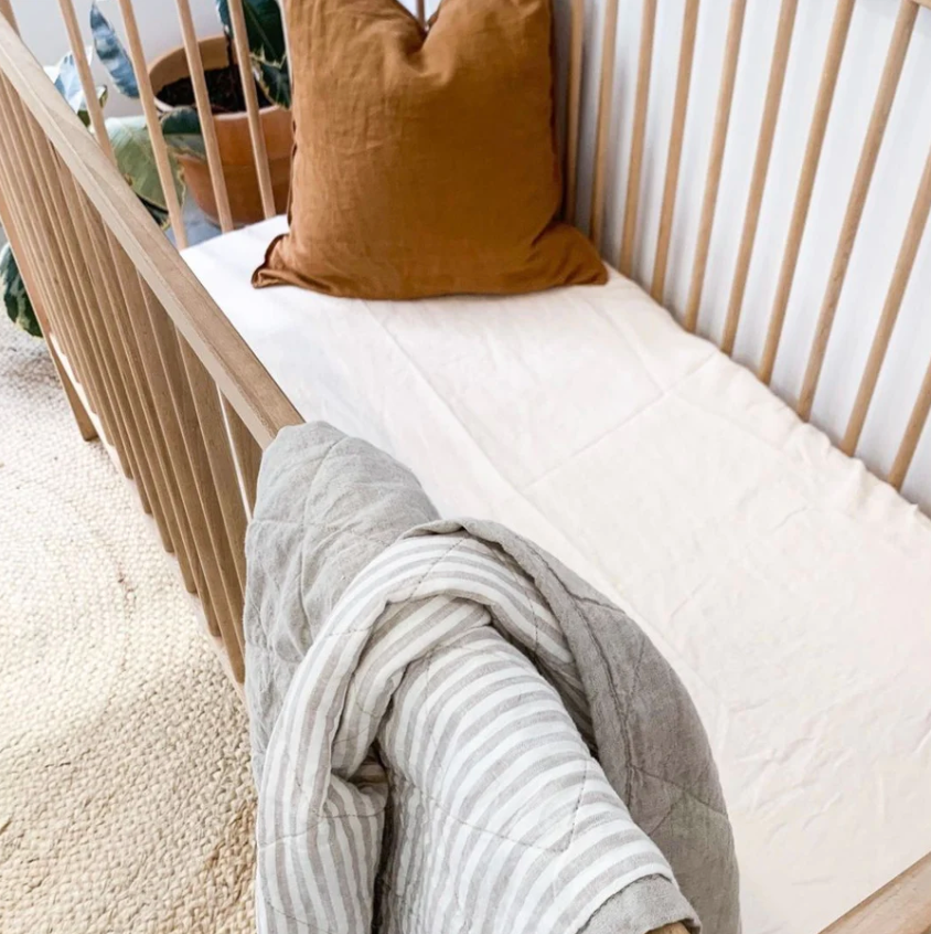 Linen Social Cot Quilt - Oatmeal and Natural Stripe