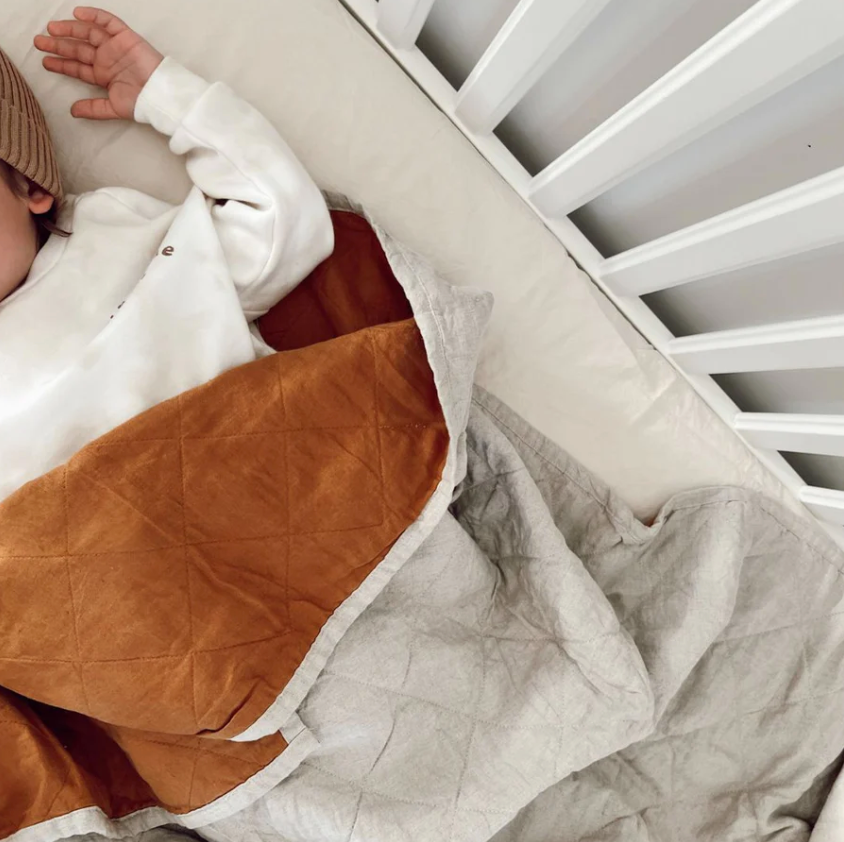 Sable Bebe Cot Quilt - Oatmeal and Ochre