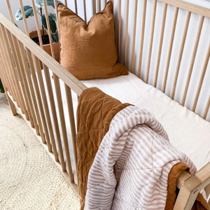 Linen Social Cot Quilt - Tobacco and Pink Stripe