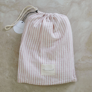 Linen Cot Sheet - Pink Striped