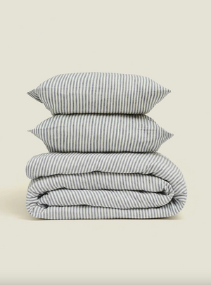 Linen Duvet Cover Set - Blue Stripes