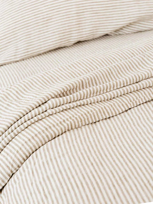 Linen Flat Sheet - Olive Stripes
