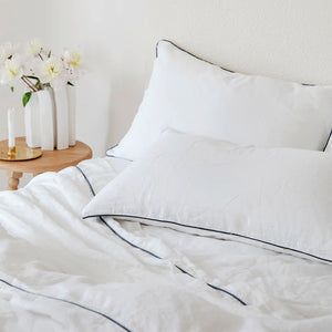 Cultiver Piped Linen Flat Sheet - White/Navy Piped