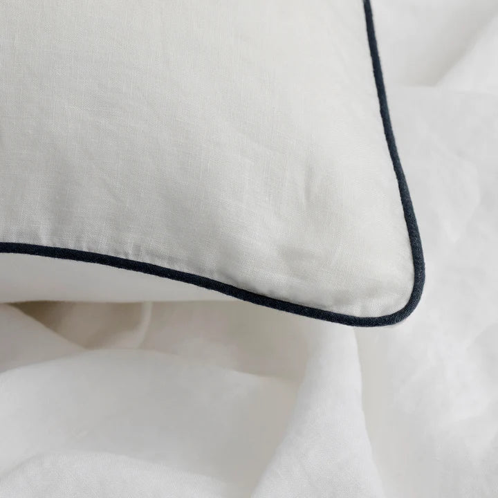 Cultiver Set of 2 Piped Linen Euro Pillowcases - White/Navy Piped