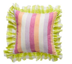 Linen Cushion - Bellini Stripe Full Ruffle