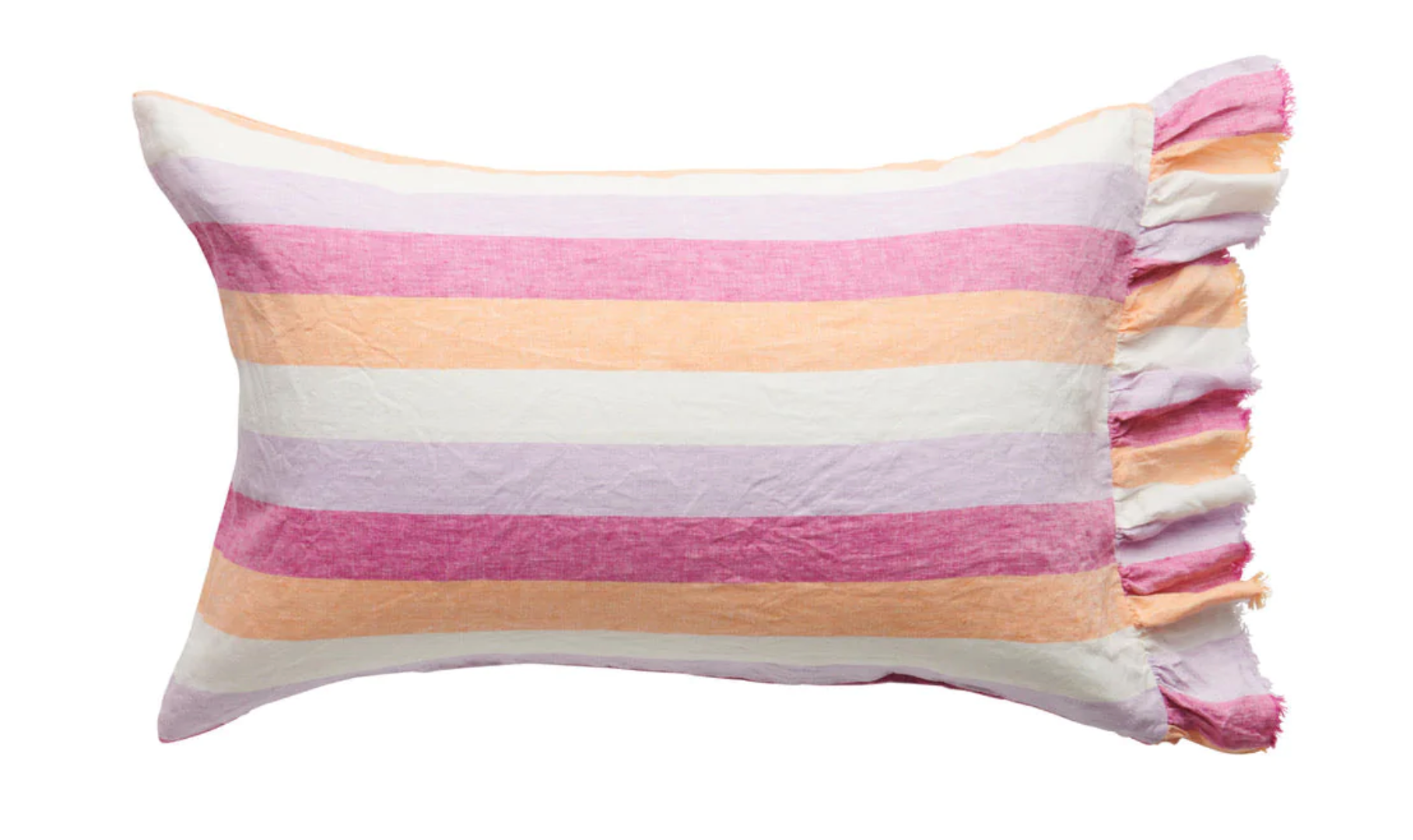 Linen Pillowcase Set - Bellini Stripe Ruffle